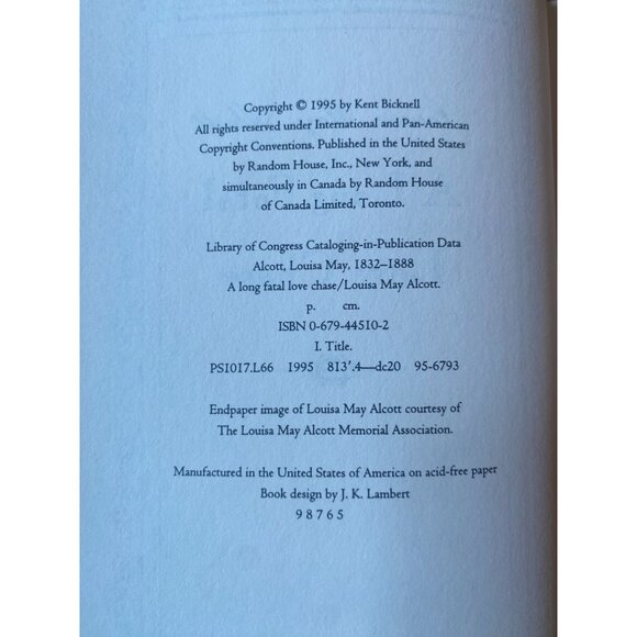 A Long Fatal Love Chase By Louisa May Alcott Hardcover 1995 Edition - Picture 3 of 4